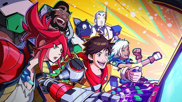 Personnages de Hi-Fi Rush jouant à un jeu d'arcade