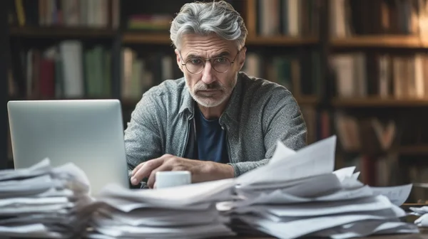 Professionnel dans un bureau, illustrant les défis de la gestion des données sensibles après l'incident ServiceNow.