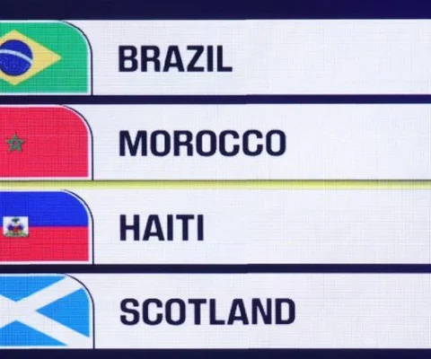 Infographie listant les adversaires du Brésil, Maroc, Haïti et Écosse en phase de groupes.