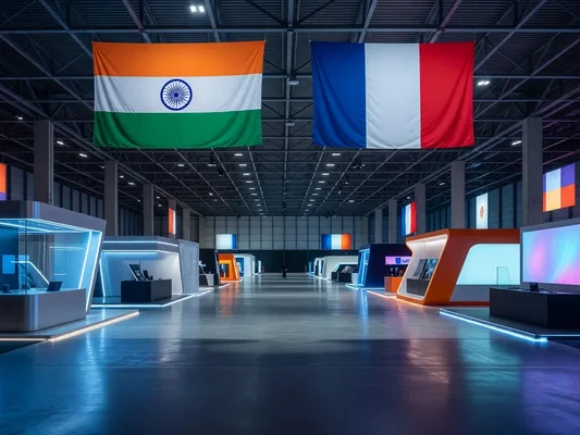 Le salon VivaTech à Paris, décoré aux couleurs de l'Inde et de la France.