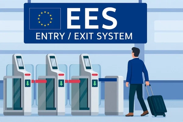 Illustration générique d'un voyageur devant les portiques du système d'entrée/sortie (EES) de l'UE.