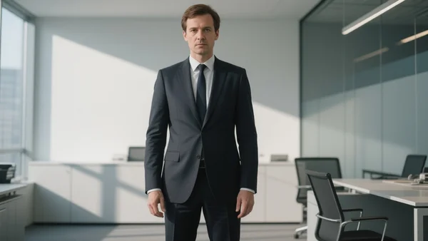 Portrait en pied de Gaëtan Bruel, président du CNC, debout dans un bureau moderne, regardant droit devant lui, l'air déterminé et sérieux. L'image doit communiquer l'autorité et l'urgence d'une institution qui sort de son rôle pour défendre la liberté de création.