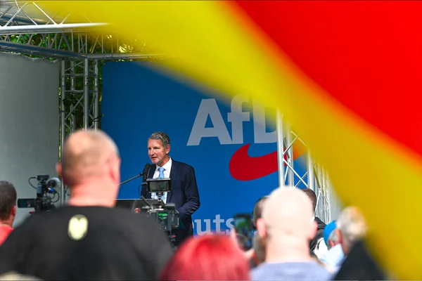 Un responsable de l'AfD prend la parole lors d'un rassemblement politique.