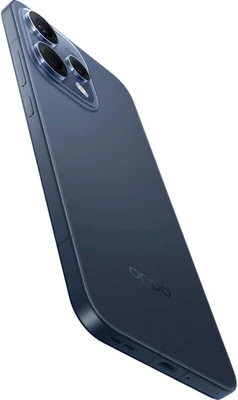 OPPO Reno 16 bleu, vue arrière avec module triple caméra et logo