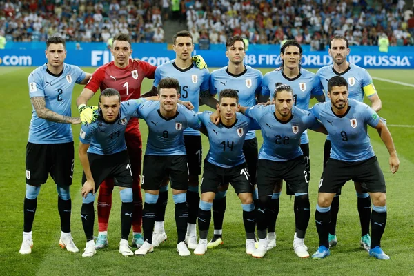 Photo d'équipe de l'Uruguay avant un match lors de la Coupe du monde 2018 en Russie.