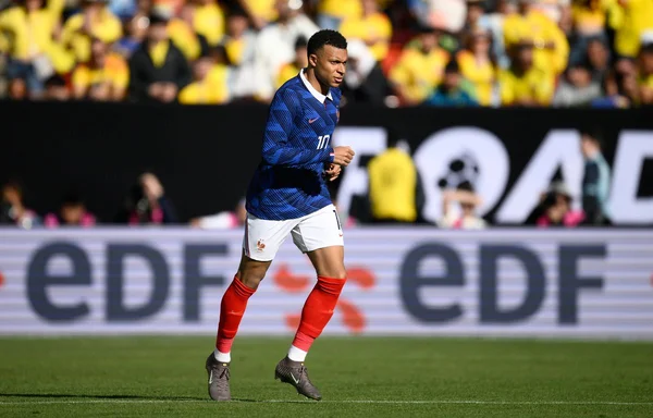 Joueur de l'équipe de France en action lors d'un match.