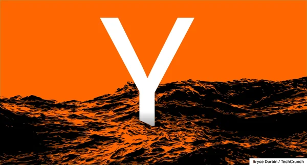 Illustration du logo Y Combinator sur fond de vagues stylisées.