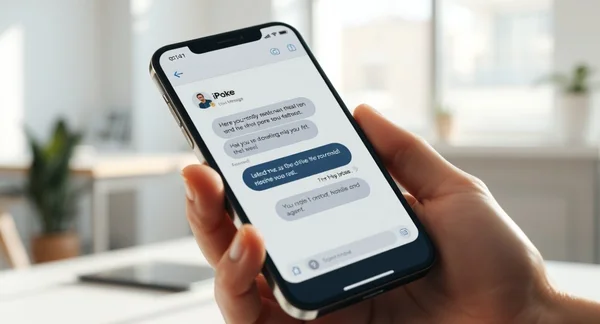 Smartphone affichant l'interface de l'agent IA Poke dans l'application Messages, avec le contact 'iPoke'.