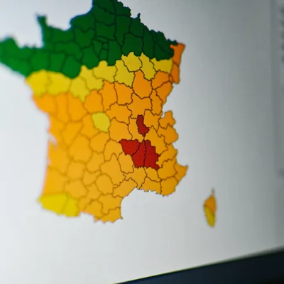 Carte de vigilance météo de Météo-France affichant les niveaux d'alerte.