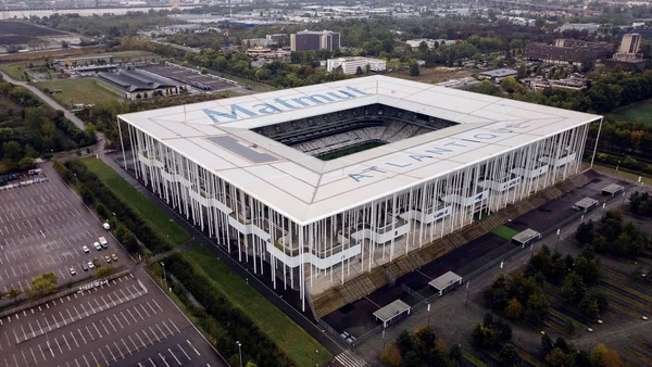 Vue aérienne du Matmut Atlantique, enjeu central des discussions sur la reprise des Girondins.