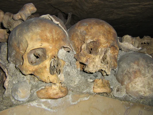 Les Catacombes de Paris : un ossuaire souterrain où reposent des milliers de crânes et d'os.
