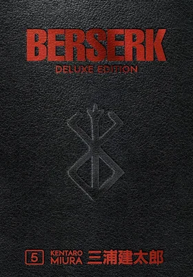 L'édition deluxe anglaise du tome 5 de Berserk, avec sa couverture noire texturée et son lettrage rouge.
