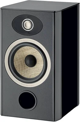 Enceinte Focal noire avec tweeter, haut-parleur 'F Sandwich' et évent de basse.