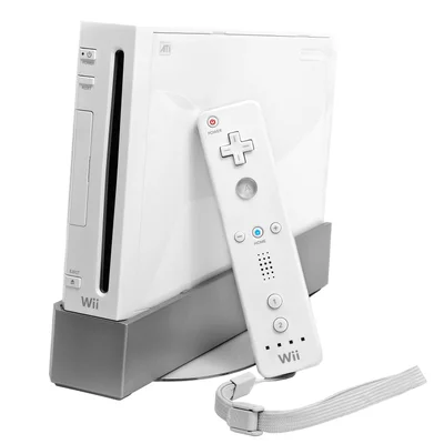 La console Nintendo Wii avec sa manette Wiimote.