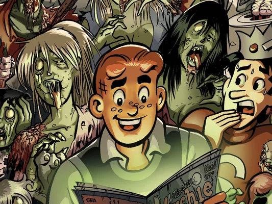 Archie Andrews au milieu des zombies dans l'illustration du comic Afterlife with Archie.