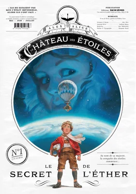 Couverture du « Château des Étoiles », par Alex Alice : un garçon en tenue d'aviateur observe l'espace.