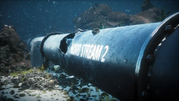 Illustration du gazoduc Nord Stream 2 endommagé reposant sur le fond marin.