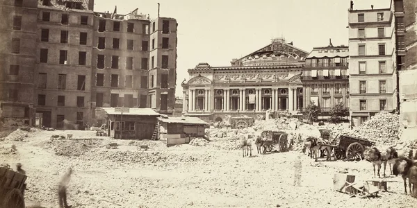Construction site of the Opéra Garnier. View of the surroundings of the Place de l'Opéra with piles of rubble | BnF Essentials