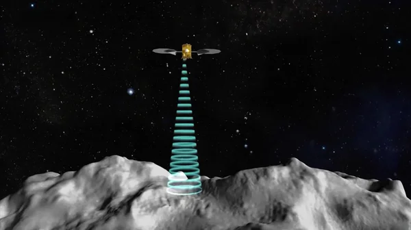 Représentation artistique de la sonde Tianwen-2 en orbite autour d'un astéroïde.
