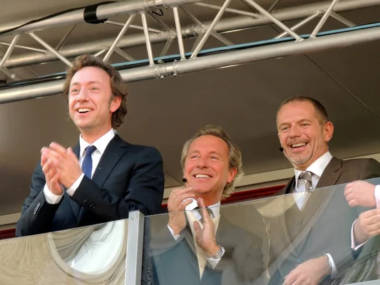 Stéphane Bern et Gerald Watelet lors du mariage royal luxembourgeois en 2012.