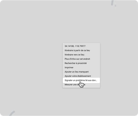 Menu contextuel de Google Maps permettant de signaler une erreur.