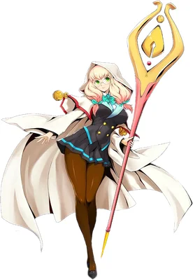 Trinity Glassfille, nouveau personnage jouable de BlazBlue: Central Fiction, dans une illustration officielle sur fond blanc.