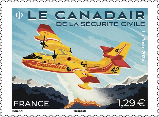 Timbre-poste français à l'effigie du Canadair de la Sécurité Civile.