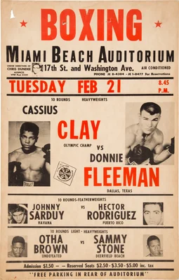 Affiche du combat Cassius Clay contre Donnie Fleeman, Miami Beach Auditorium, 1961.