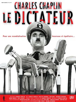 Charlie Chaplin dans 'Le Dictateur', satire politique majeure du cinéma.