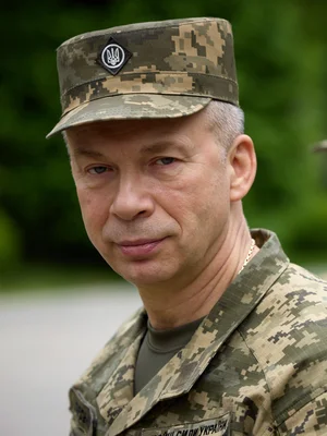 Le général Oleksandr Syrsky en uniforme de camouflage, lors d'une cérémonie militaire.