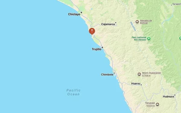 Carte de la côte nord du Pérou indiquant la zone de la disparition de Boris Poyer.