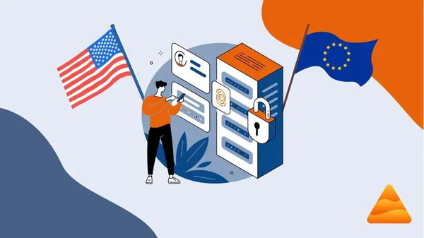 Illustration représentant la protection des données personnelles entre les États-Unis et l'Union européenne.
