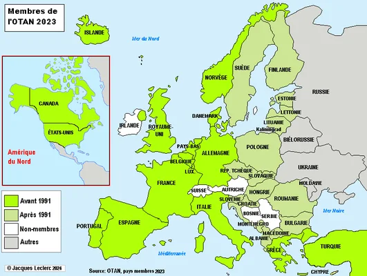 Carte des membres de l'OTAN en 2023.