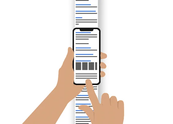 Illustration du défilement infini sur un smartphone.