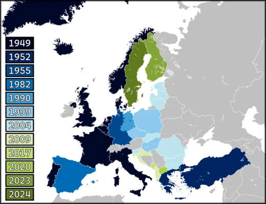 Carte de l'expansion de l'OTAN en Europe.