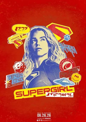 Affiche stylisée de Supergirl avec éléments graphiques.