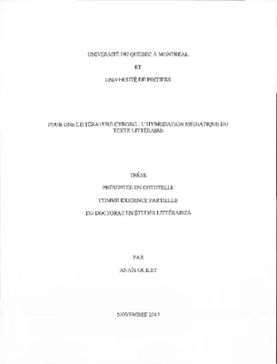 PDF) Vers une littérature cyborg : l'hybridation médiatique du texte littéraire