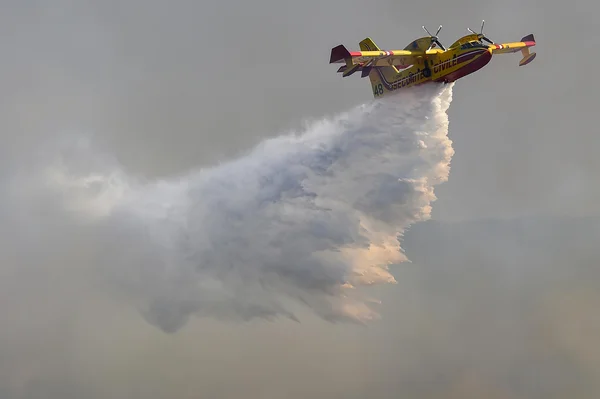 Un Canadair de la Sécurité civile en pleine opération de largage.