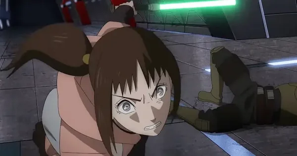 Un personnage féminin dans une scène d'action de l'épisode Le Neuvième Jedi de Star Wars: Visions.