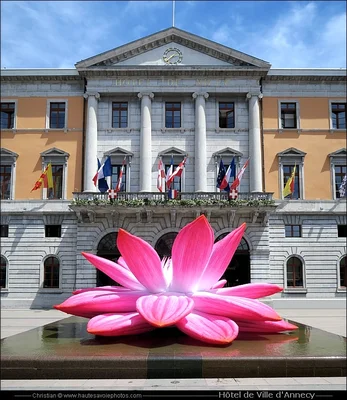 La fontaine au lotus devant l'hôtel de ville d'Annecy.