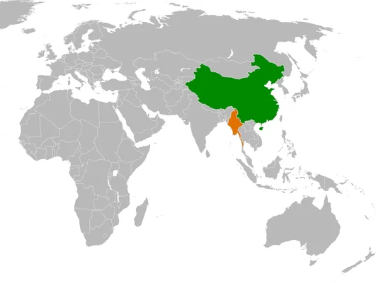 Carte montrant la frontière entre la Chine et la Birmanie