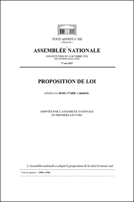 Couverture de la proposition de loi sur l'aide à mourir, Assemblée nationale, 27 mai 2025.