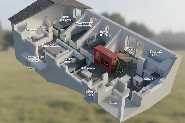 Vue en coupe 3D de la maison de la famille Jubillar, où Delphine a disparu en décembre 2020.