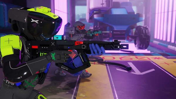 Capture d'écran de Marathon, montrant des personnages dans un décor futuriste.