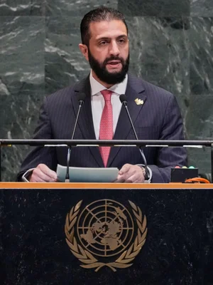 Ahmed al-Charaa s'exprimant à la tribune de l'ONU.