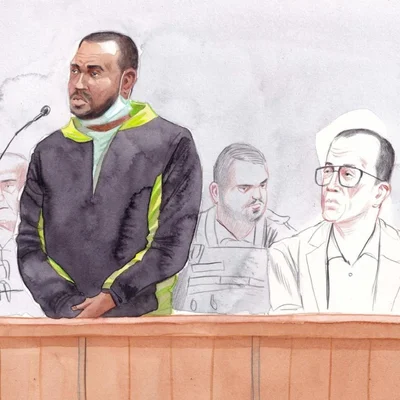 Croquis d'audience du principal suspect au procès du triple meurtre d'Angers.