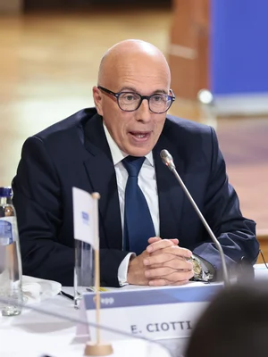 Éric Ciotti lors du sommet du Parti populaire européen à Bruxelles, le 23 mars.