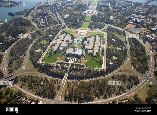 Vue aérienne du Parlement australien à Canberra, siège du gouvernement.