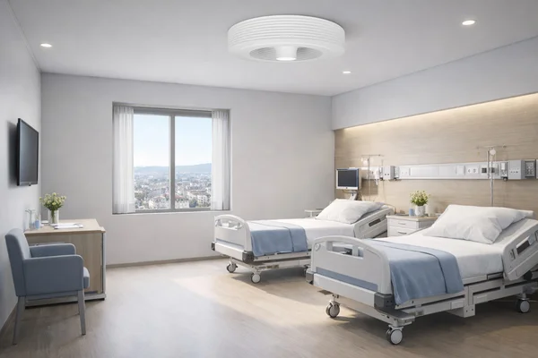 Chambre d'hôpital moderne, exemple d'infrastructure pouvant être climatisée dans les maternités.