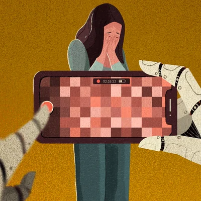 Illustration représentant la détresse des victimes de deepfakes sexuels.